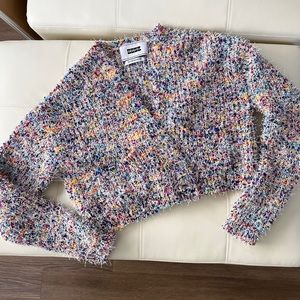 EENK Colorful Jacquard Open Front Knit Cardigan